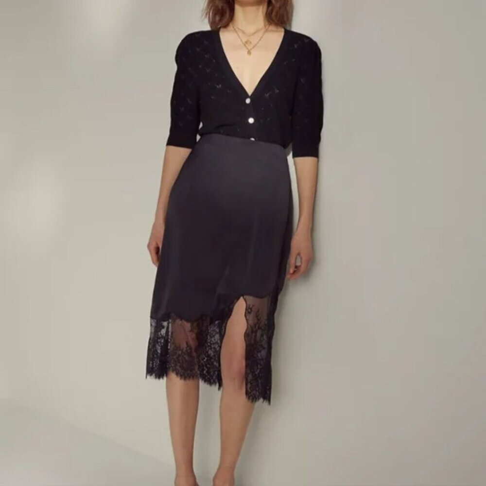 Aritzia Wilfred Sonnet Satin Slip Lace Dress Sage Green Size XS - Picture 3 of 8